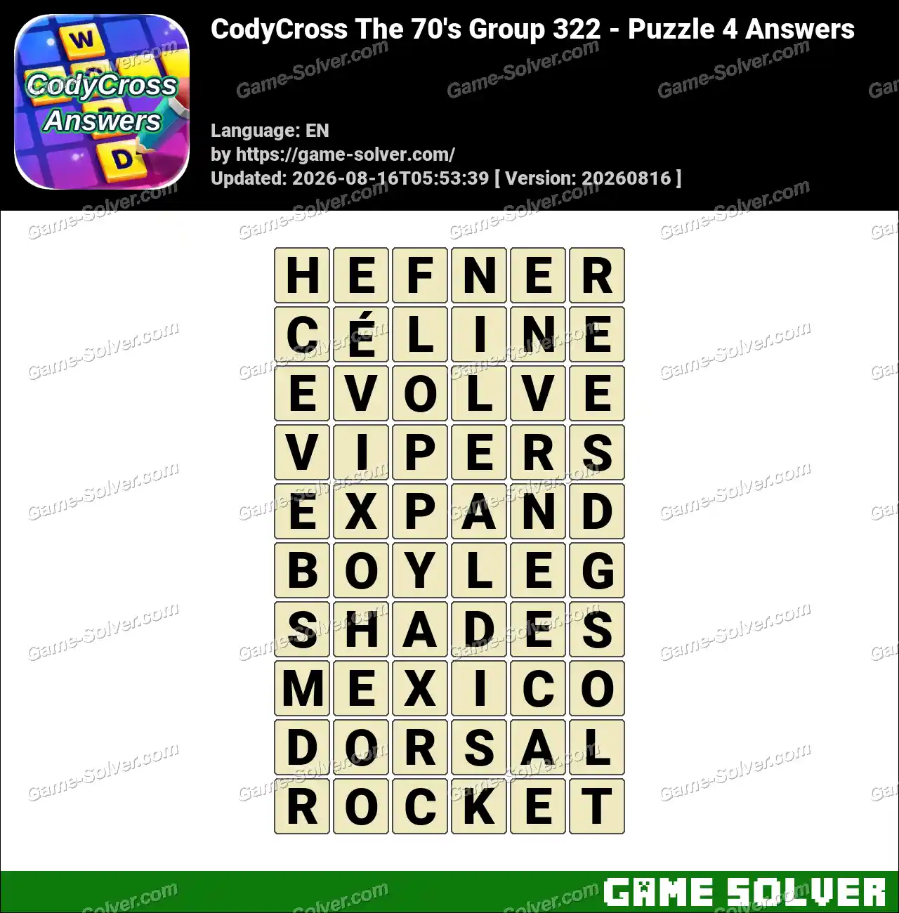 CodyCross The 70’s Group 322 – Puzzle 4 Answers
